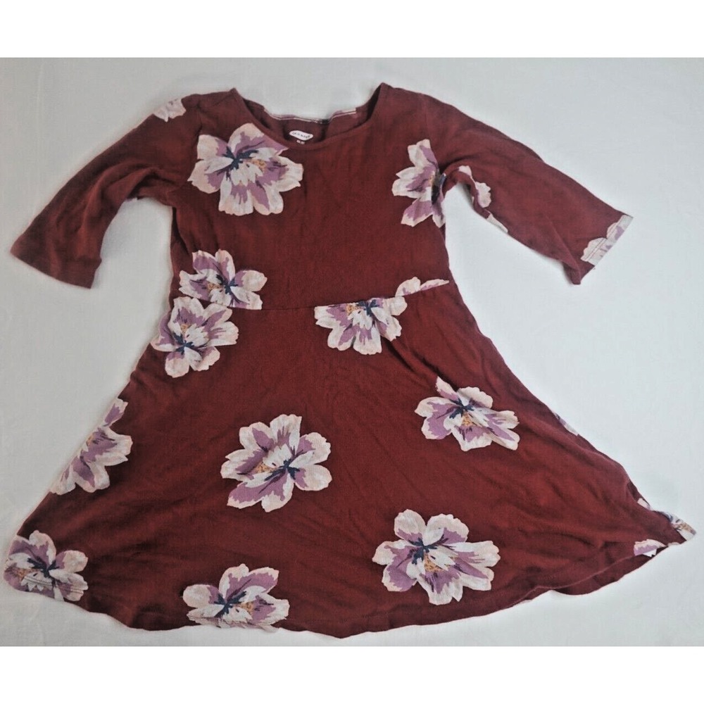 Girls Old Navy Floral Dress Youth XS 5 Burgundy‎ Floral Print Regular Standard